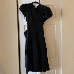 Black tie wrap dress, comfortable, knee length